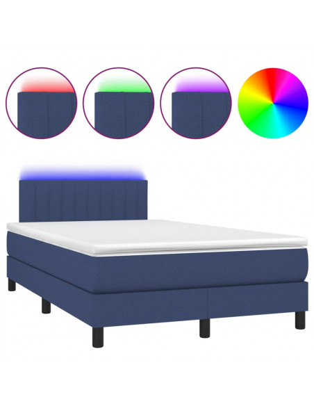Letto a Molle con Materasso e LED Blu 120x200cm in Tessuto