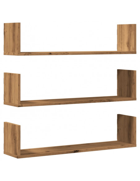 Mensole Parete 3pz Rovere Artigianale 80x18x18 cm in Truciolato