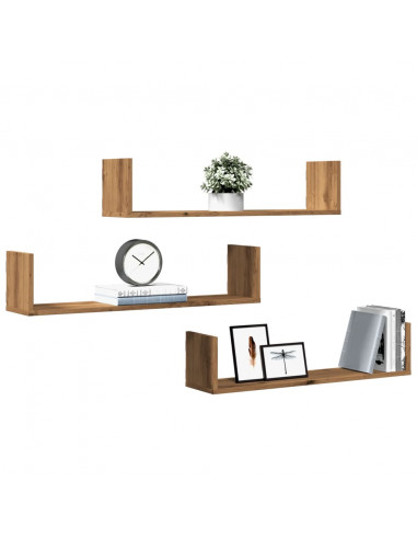 Mensole Parete 3pz Rovere Artigianale 80x18x18 cm in Truciolato