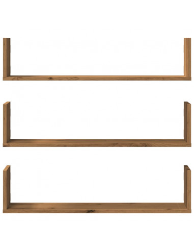 Mensole Parete 3pz Rovere Artigianale 80x18x18 cm in Truciolato