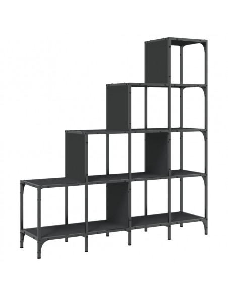 Libreria Nera 122x30x102 cm in Legno Multistrato e Metallo