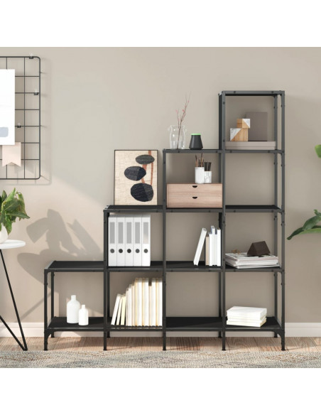Libreria Nera 122x30x102 cm in Legno Multistrato e Metallo