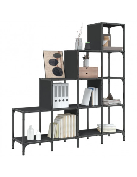 Libreria Nera 122x30x102 cm in Legno Multistrato e Metallo