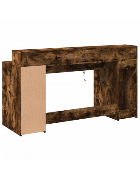 Scrivania con Luci LED Rovere Fumo 160x55x91 cm in Multistrato