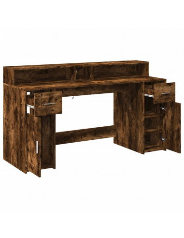 Scrivania con Luci LED Rovere Fumo 160x55x91 cm in Multistrato