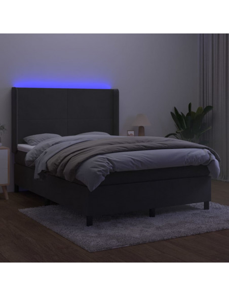 Letto a Molle con Materasso e LED Grigio Scuro 140x200 cm