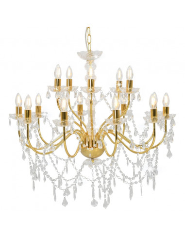 Lampadario a 2 Livelli Dorato 15 Lampadine E14