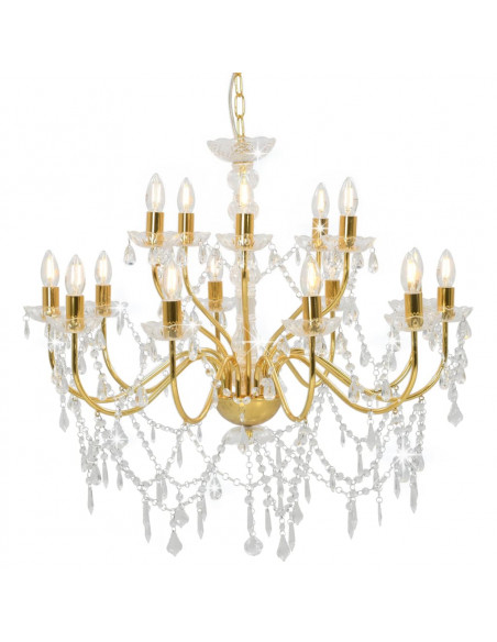 Lampadario a 2 Livelli Dorato 15 Lampadine E14