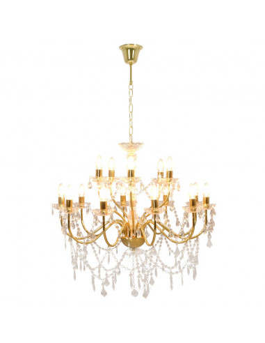 Lampadario a 2 Livelli Dorato 15 Lampadine E14