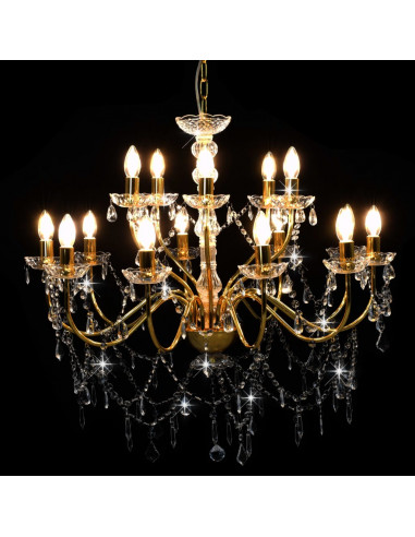 Lampadario a 2 Livelli Dorato 15 Lampadine E14