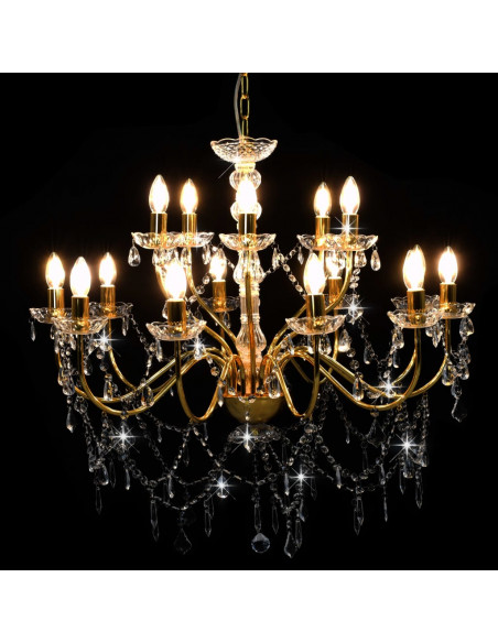 Lampadario a 2 Livelli Dorato 15 Lampadine E14