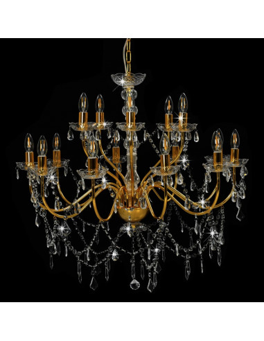 Lampadario a 2 Livelli Dorato 15 Lampadine E14