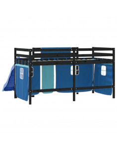 Letto a Soppalco con Tende Bambini Blu 80x200 cm Massello Pino 2