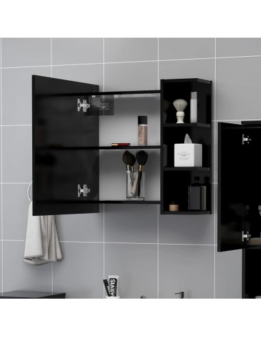 Mobile Bagno con Specchio Nero 62,5x20,5x64cm Legno Multistrato