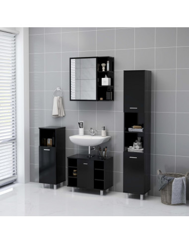 Mobile Bagno con Specchio Nero 62,5x20,5x64cm Legno Multistrato