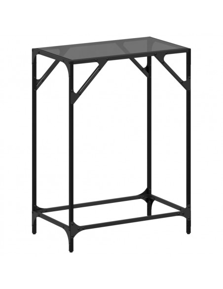 Tavolino Consolle con Piano in Vetro Nero 60x35x81cm in Acciaio
