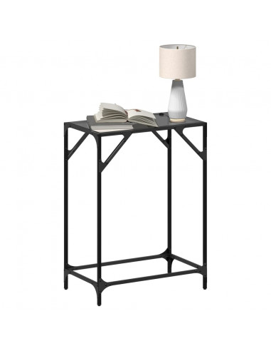 Tavolino Consolle con Piano in Vetro Nero 60x35x81cm in Acciaio