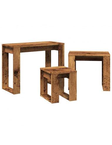 Nido di Tavoli 3 pz Legno Antico in Legno Multistrato