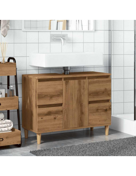 Mobile Lavabo Rovere Artigianale 80x33x60 cm Legno Multistrato