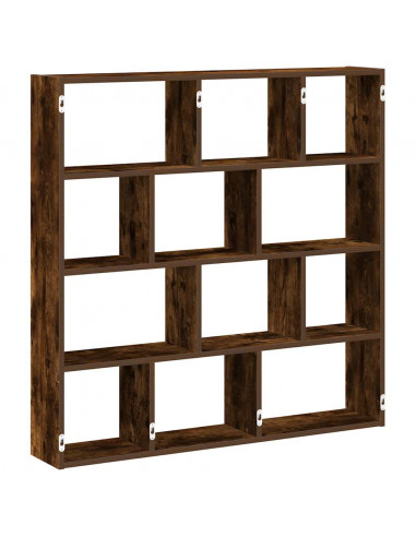 Mensola a Cubo da Muro 12 Scomparti in Truciolato Rovere Fumo