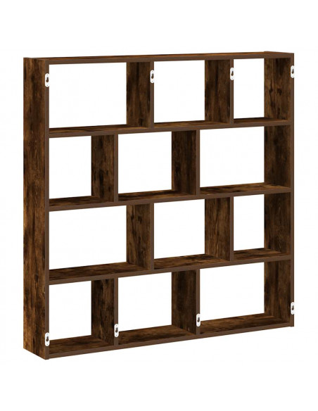 Mensola a Cubo da Muro 12 Scomparti in Truciolato Rovere Fumo