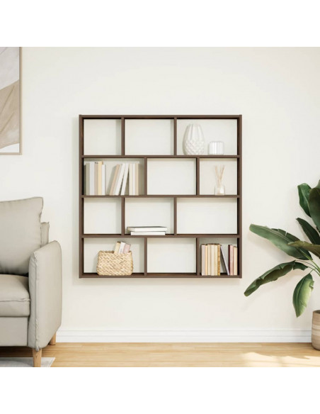 Mensola a Cubo da Muro 12 Scomparti in Truciolato Rovere Fumo