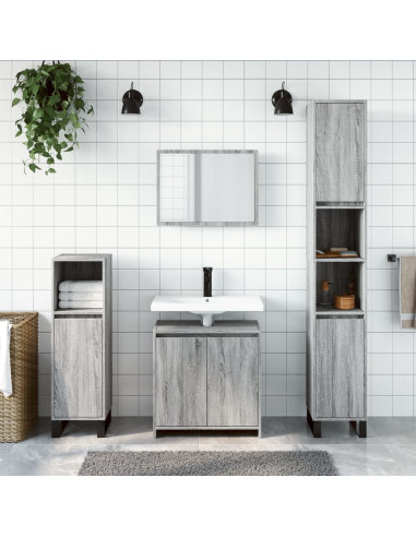 Set Mobili da Bagno 2 pz Grigio Sonoma in Legno Multistrato