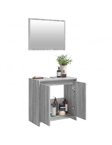 Set Mobili da Bagno 2 pz Grigio Sonoma in Legno Multistrato
