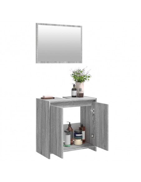 Set Mobili da Bagno 2 pz Grigio Sonoma in Legno Multistrato