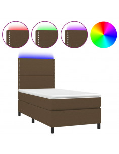 Letto a Molle Materasso e LED Marrone Scuro 90x190cm in Tessuto 2