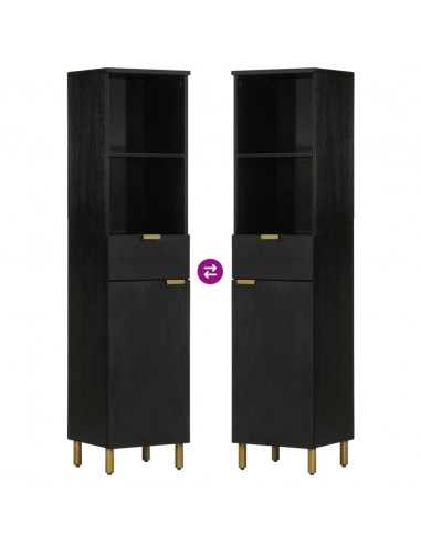 Mobile da Bagno Nero 38x33x160 cm in Legno Massello di Mango