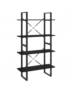 Libreria a 4 Ripiani Nera 80x30x140 cm in Massello di Pino 2