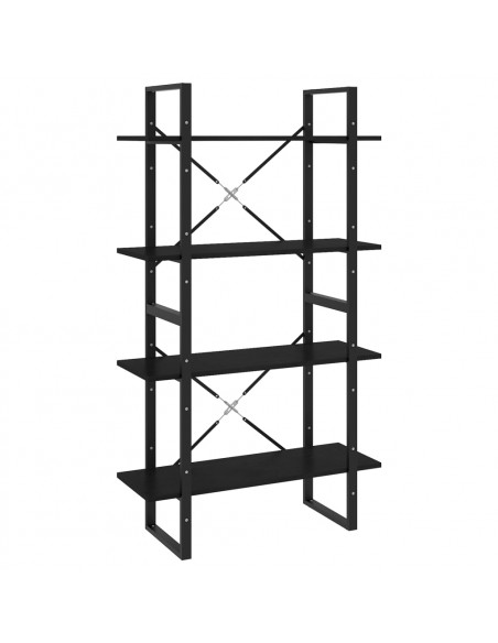 Libreria a 4 Ripiani Nera 80x30x140 cm in Massello di Pino