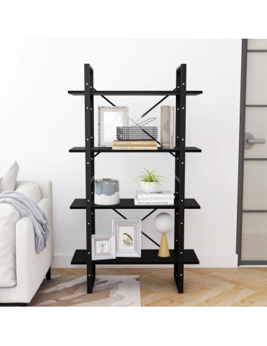 Libreria a 4 Ripiani Nera 80x30x140 cm in Massello di Pino