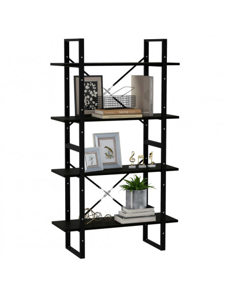 Libreria a 4 Ripiani Nera 80x30x140 cm in Massello di Pino