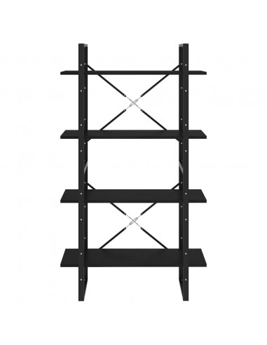 Libreria a 4 Ripiani Nera 80x30x140 cm in Massello di Pino