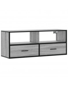 Mobile TV Grigio Sonoma 100x31x39,5cm Legno Multistrato Metallo 2