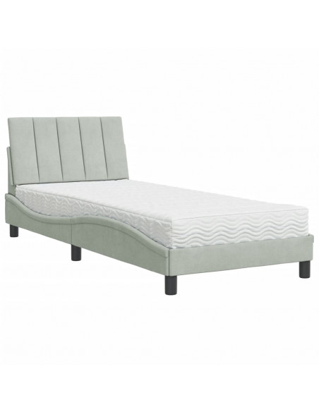 Letto con Materasso Grigio Chiaro 90x190 cm in Velluto