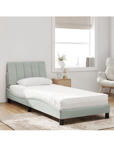 Letto con Materasso Grigio Chiaro 90x190 cm in Velluto