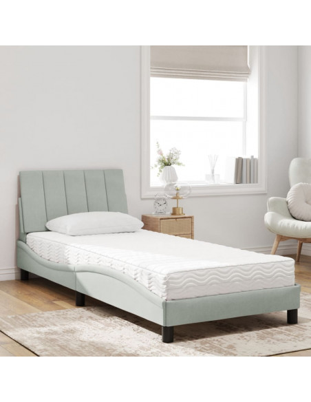 Letto con Materasso Grigio Chiaro 90x190 cm in Velluto