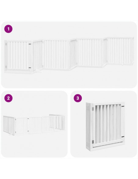 Cancello Cani Porta Pieghevole Bianco 12 Pannelli 640 cm Pioppo