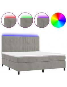 Letto a Molle Materasso e LED Grigio Chiaro 160x200 cm Velluto 2