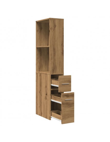 Mobile da Bagno Stretto con Ruote Rovere Artigianale Truciolato