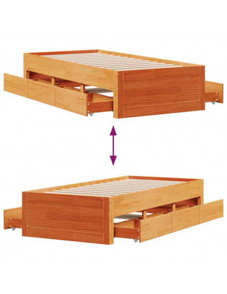 Giroletto senza Materasso con Cassetti Marrone Cera 75x190 cm
