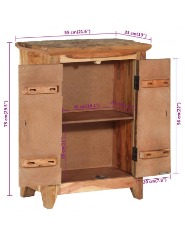 Credenza 55x33x75 in Legno Massello di Acacia e Recupero