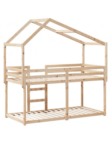 Letto a Castello con Tetto 90x200 cm in Legno Massello di Pino