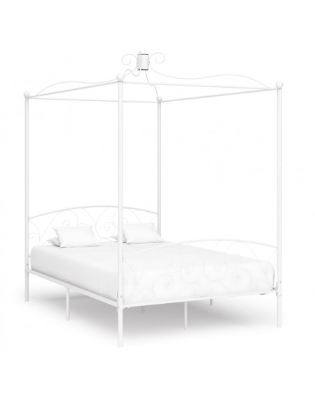 Letto a Baldacchino Bianco in Metallo 140x200 cm