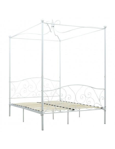 Letto a Baldacchino Bianco in Metallo 140x200 cm