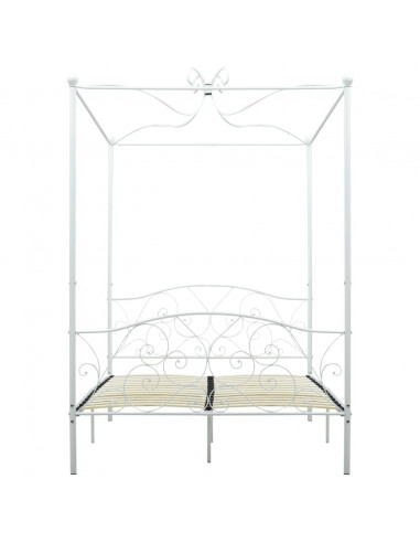 Letto a Baldacchino Bianco in Metallo 140x200 cm