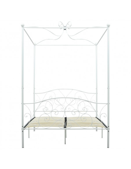Letto a Baldacchino Bianco in Metallo 140x200 cm